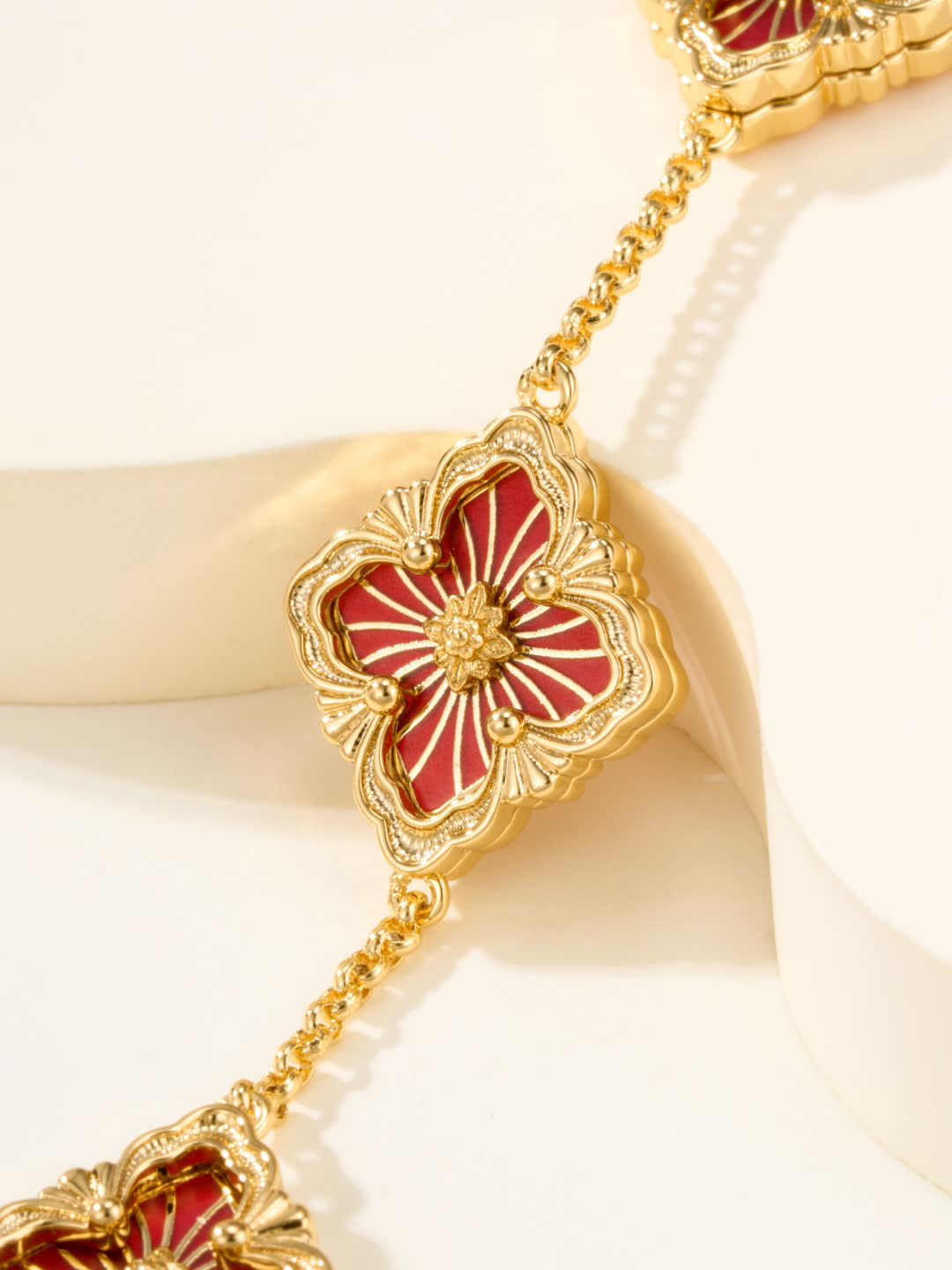 Van Cleef & Arpels Gold and Red Enamel Flower Bracelet